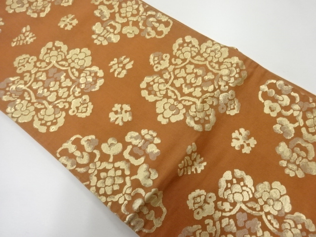 JAPANESE KIMONO / ANTIQUE FUKURO OBI / SILK / WOVEN FLORAL CREST